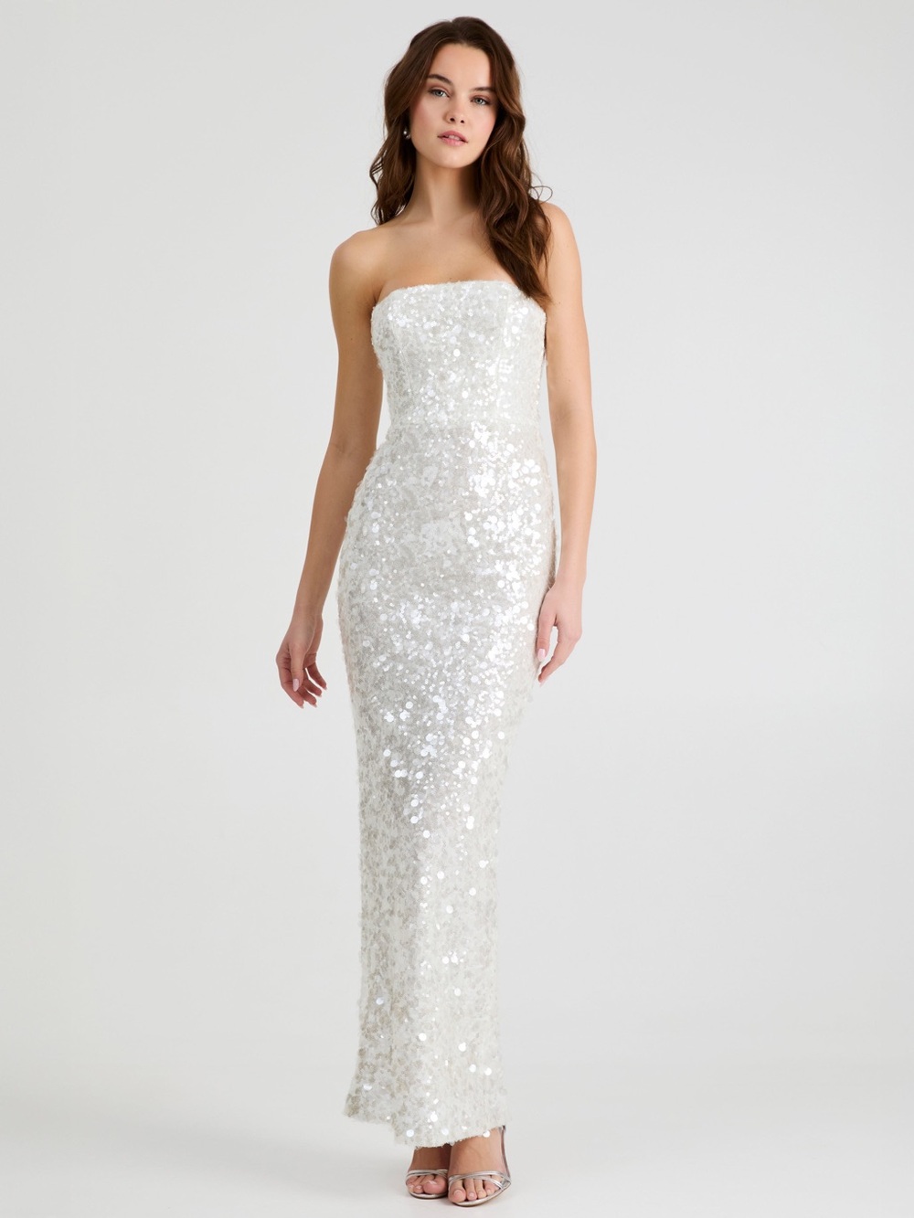 HELSI Strapless Sequin Column Dress in White,size S